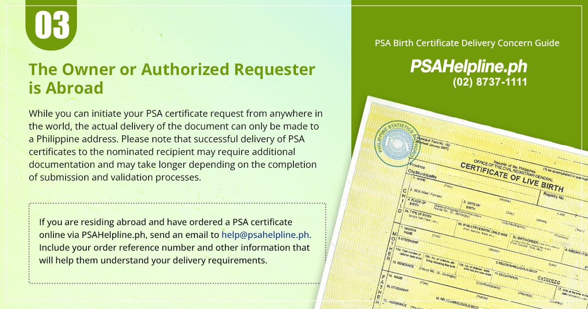 PSA birth certificate delivery abroad